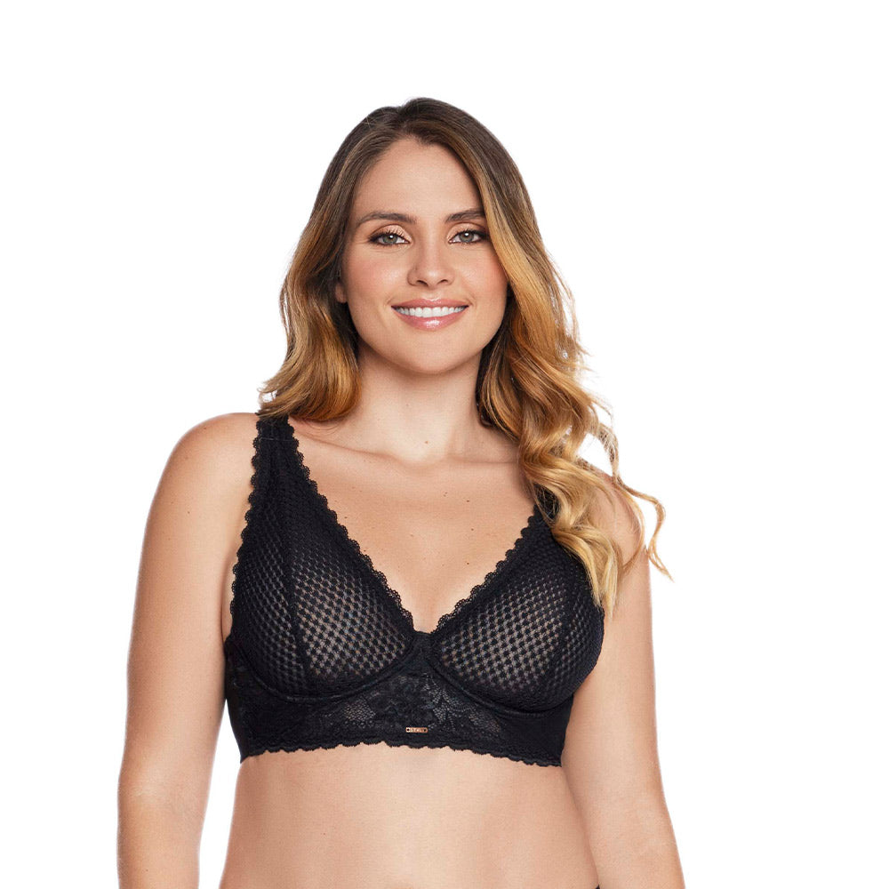 BRALETTE EN ENCAJE CON ARO Y ABROCHADURA ANCHA NEGRO