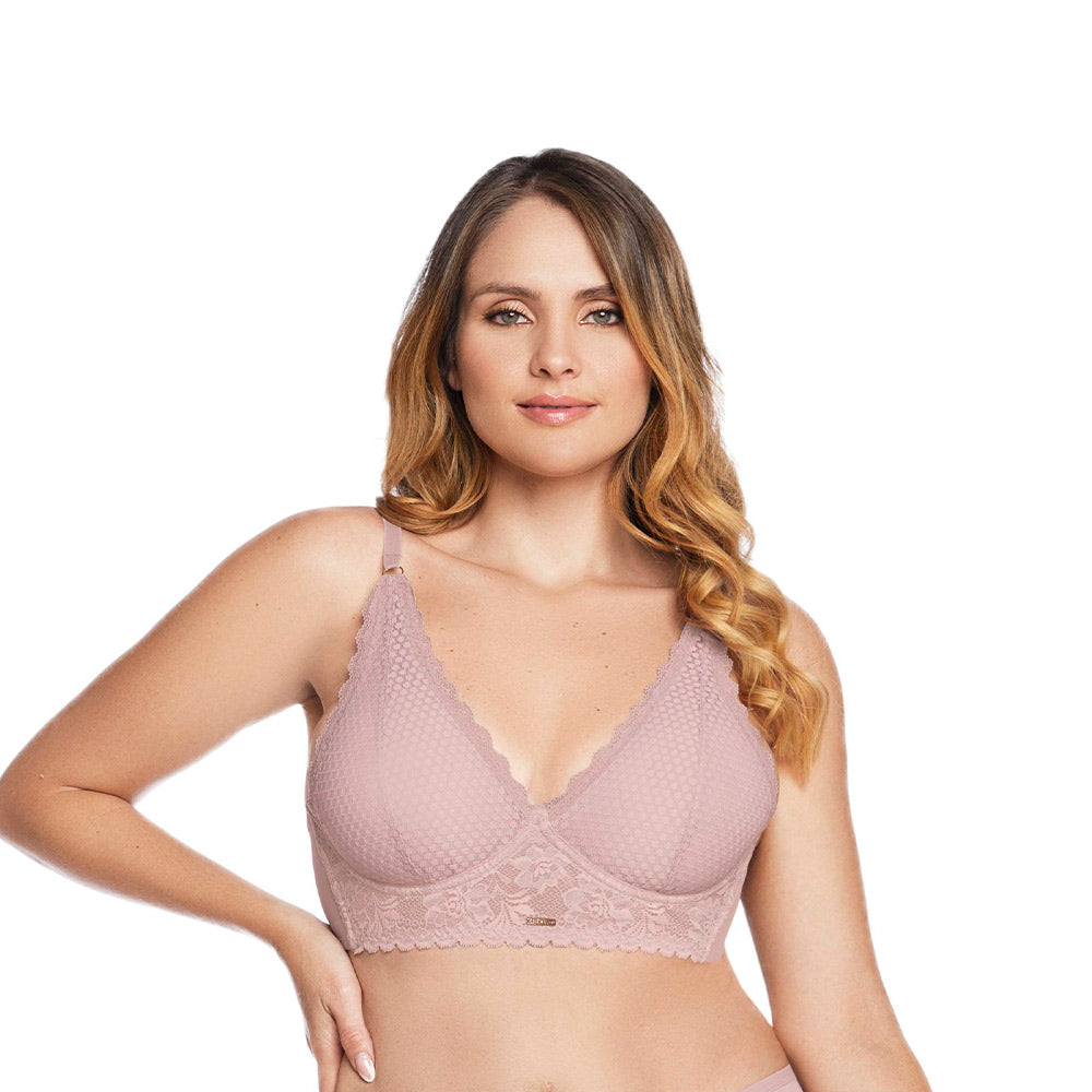 BRALETTE EN ENCAJE CON ARO Y ABROCHADURA ANCHA NUDE OPALO