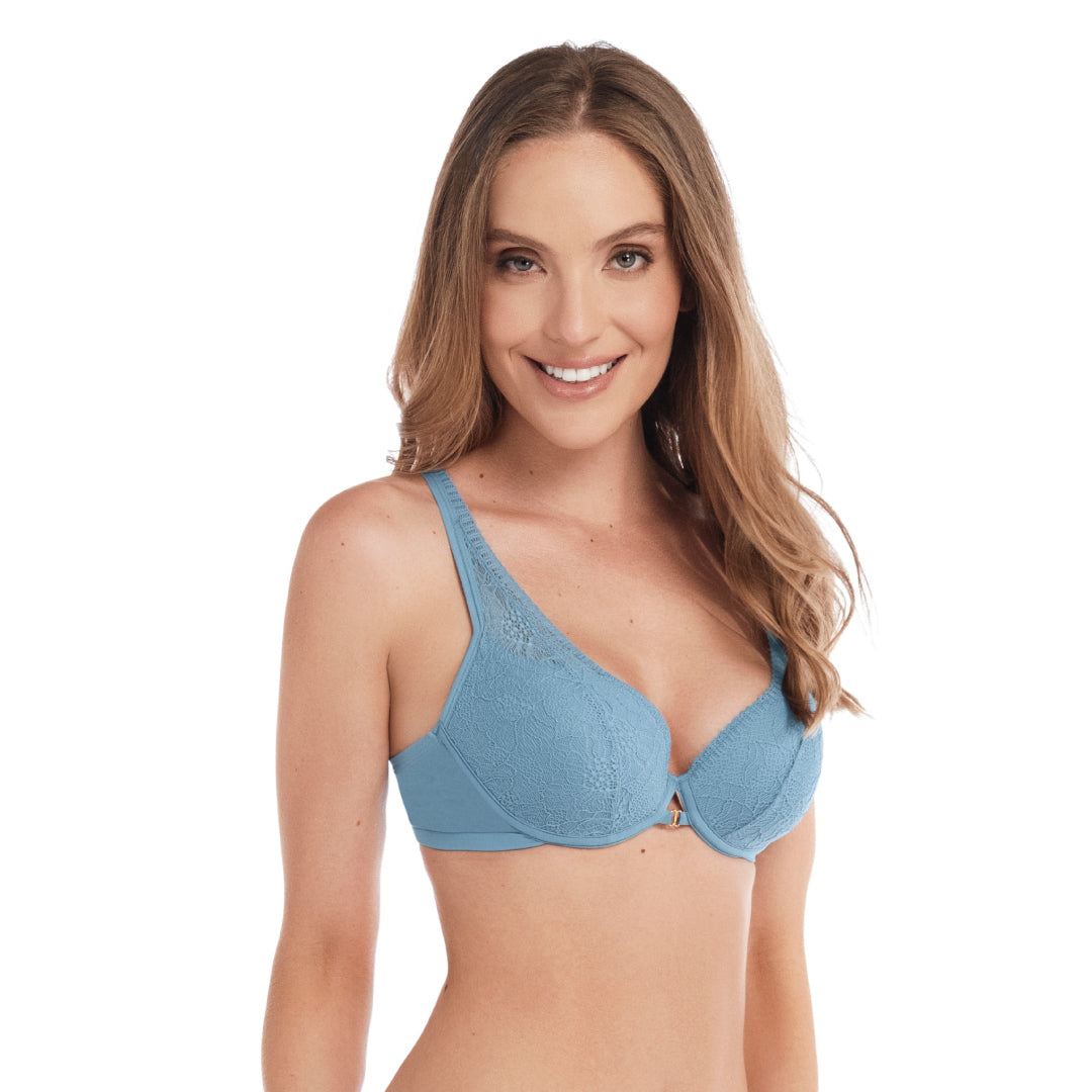 BRASIER CON ENCAJE Y ESPALDA DOBLE TELA AZUL ESSENTIA