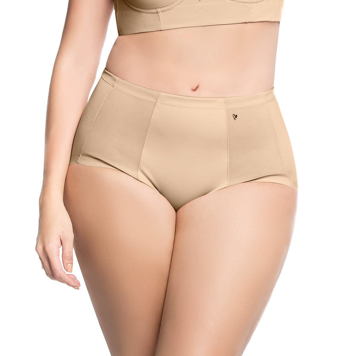 PANTY ALTO CON CORTES EN POWERNET PIEL LATTE