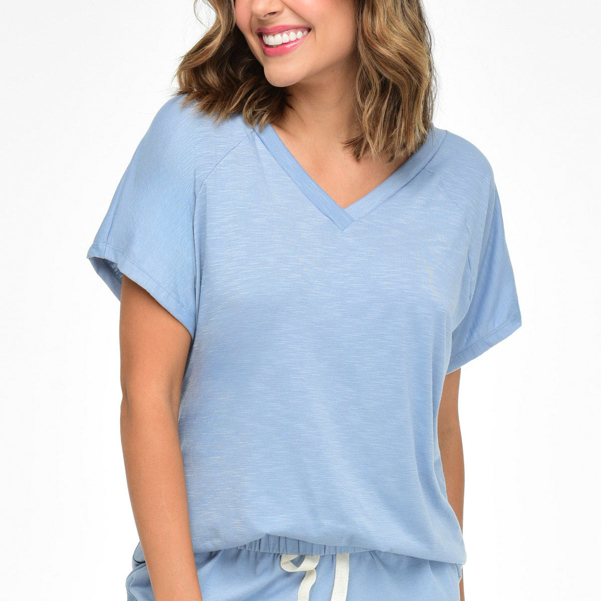 CAMISETA DE PIJAMA CON CUELLO EN V AZUL NEBLINA