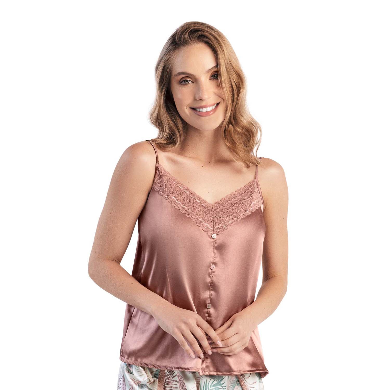 CAMISA DE PIJAMA CON TIRAS GRADUABLES ROSA LUJO