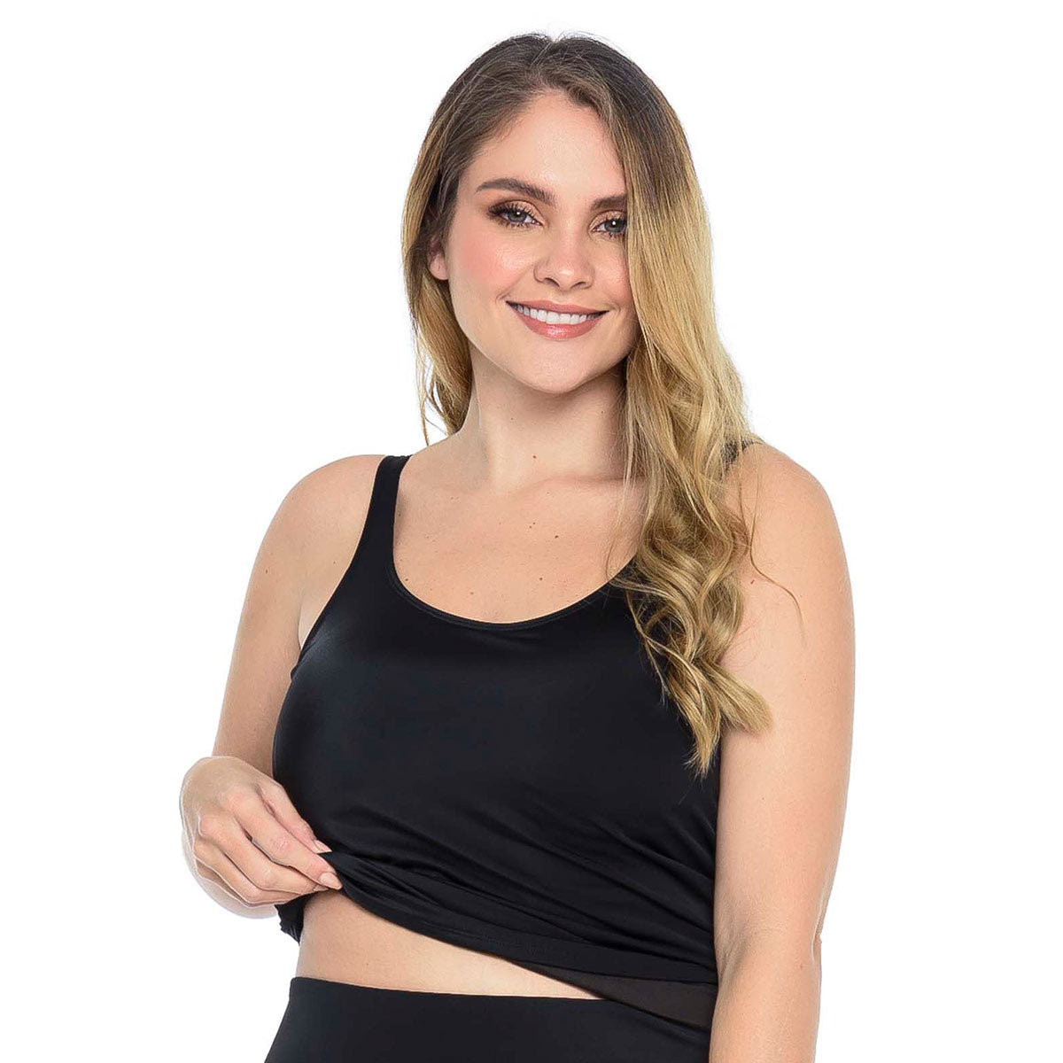 CAMISETA TANKINI CON ELÁSTICO INTERNO EN BASE NEGRO