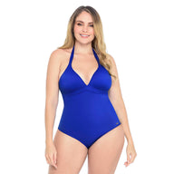 VESTIDO DE BAÑO ENTERO CON CUELLO HALTER AZUL ROYAL