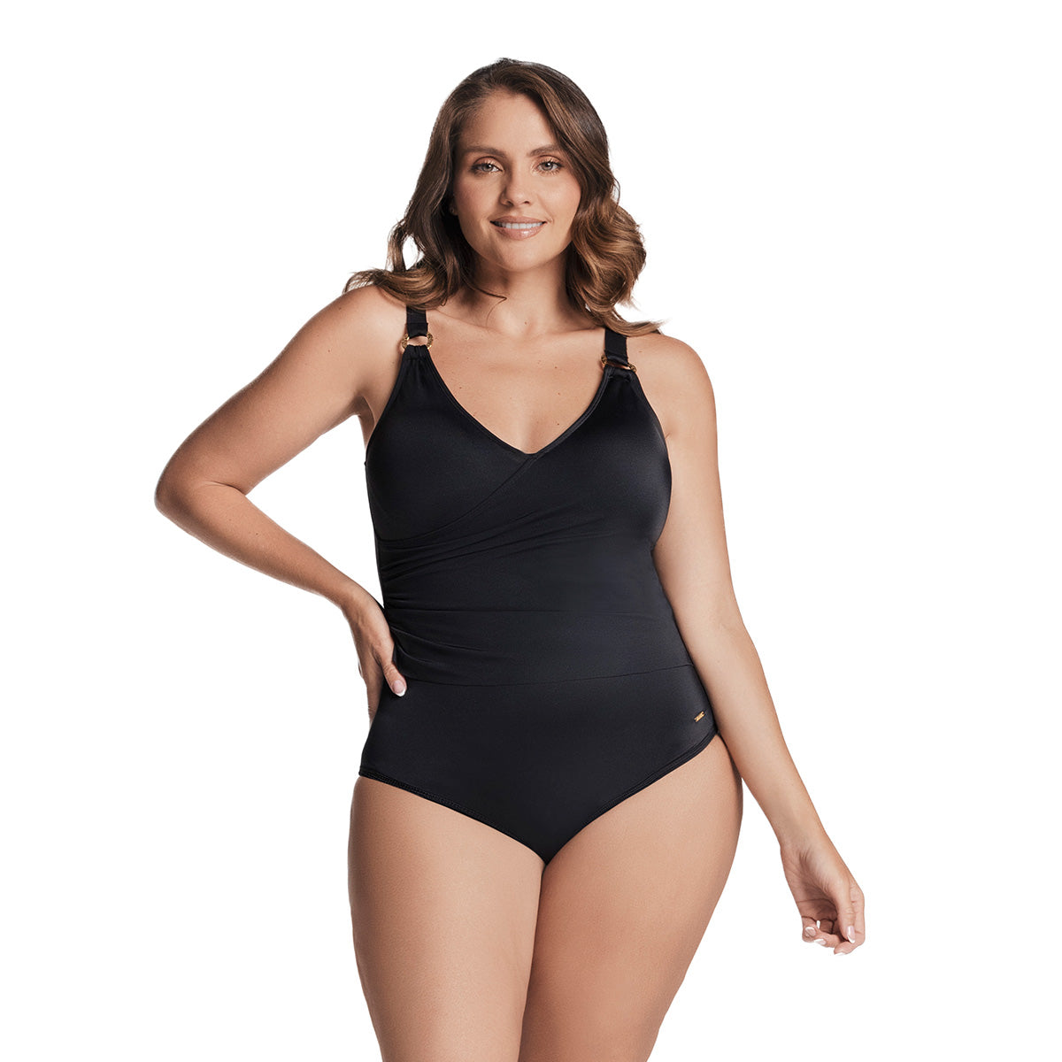 VESTIDO DE BAÑO ENTERO CON ESCOTE CRUZADO NEGRO