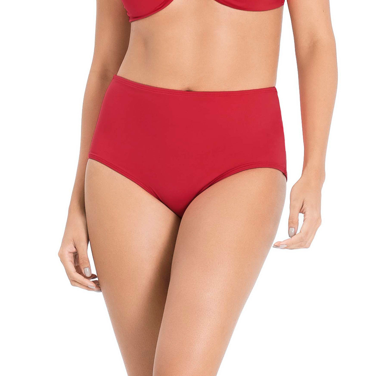 PANTY DE VESTIDO DE BAÑO TALLE ALTO ROJO VIBRANTE