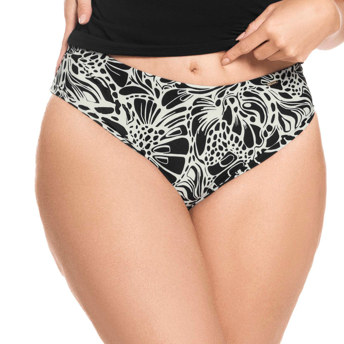 PANTY DE VESTIDO DE BAÑO CON TIRO ALTO VAINILLA ESTAMPADO