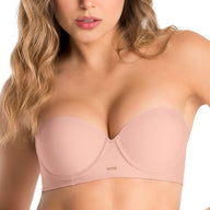 BRASIER STRAPLESS CON CARGADERAS DECORATIVAS EN ESCOTE PALO DE ROSA