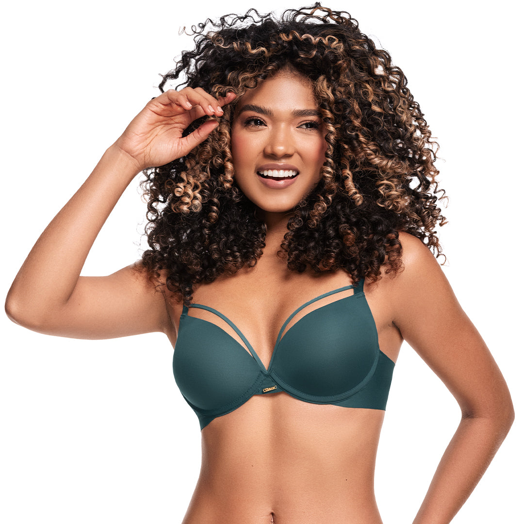 BRASIER SUPER REALCE CON SESGOS EN ESCOTE VERDE ETEREA
