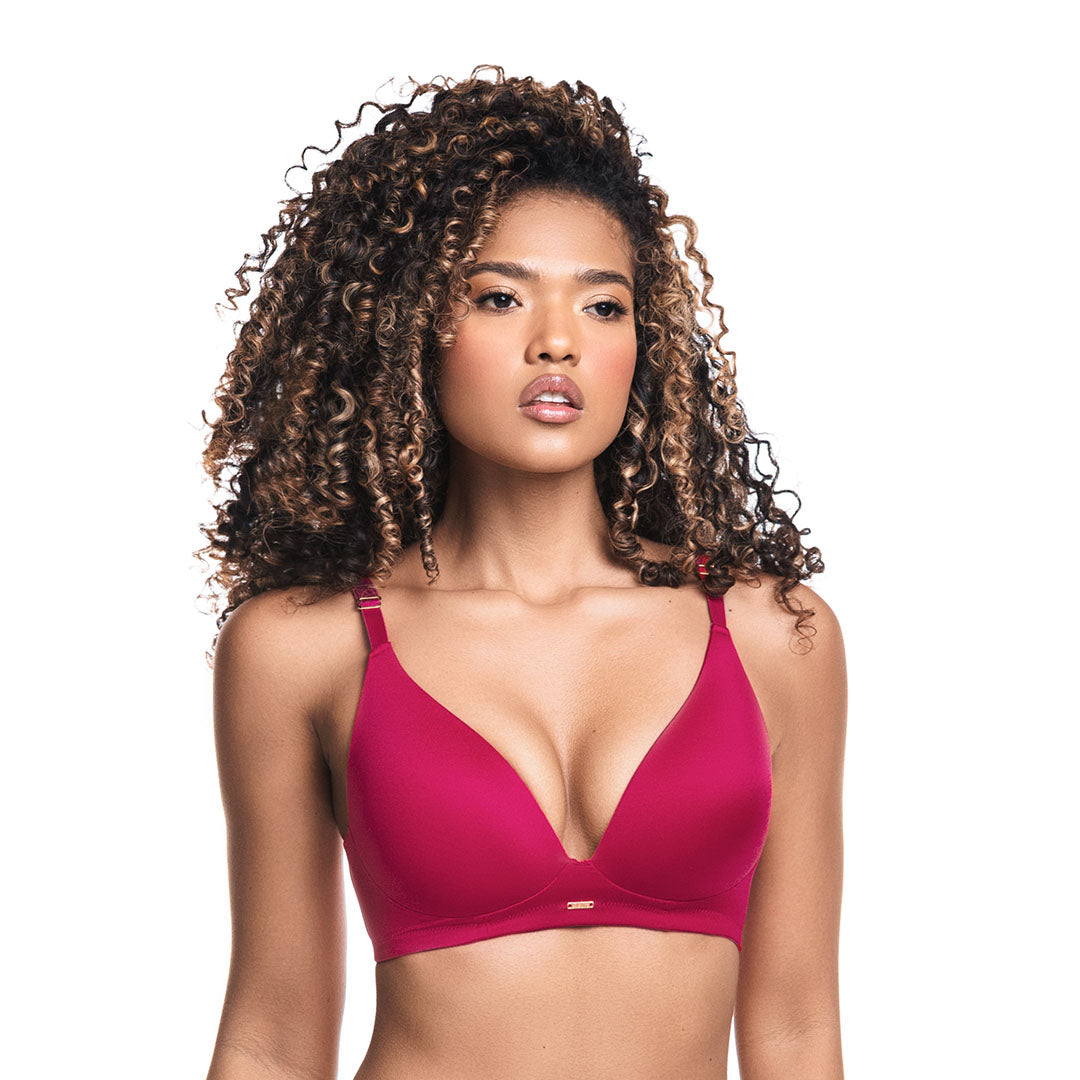 BRASIER TRIANGULAR CON CARGADERAS ANCHAS Y GRADUABLES ROJO RUBÍ