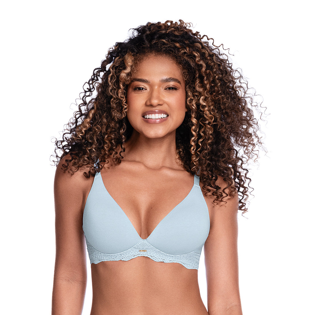 BRASIER TRIANGULAR DE ALGODÓN CON ENCAJE AZUL ARIA