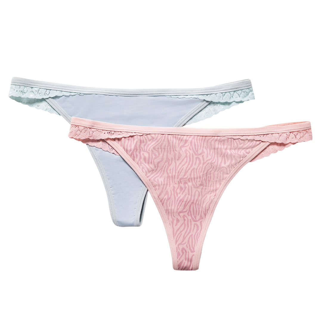 PAQUETE DE BRASILERAS X2 CON REFUERZO EN ALGODÓN MENTA ROSADO ZEBRA