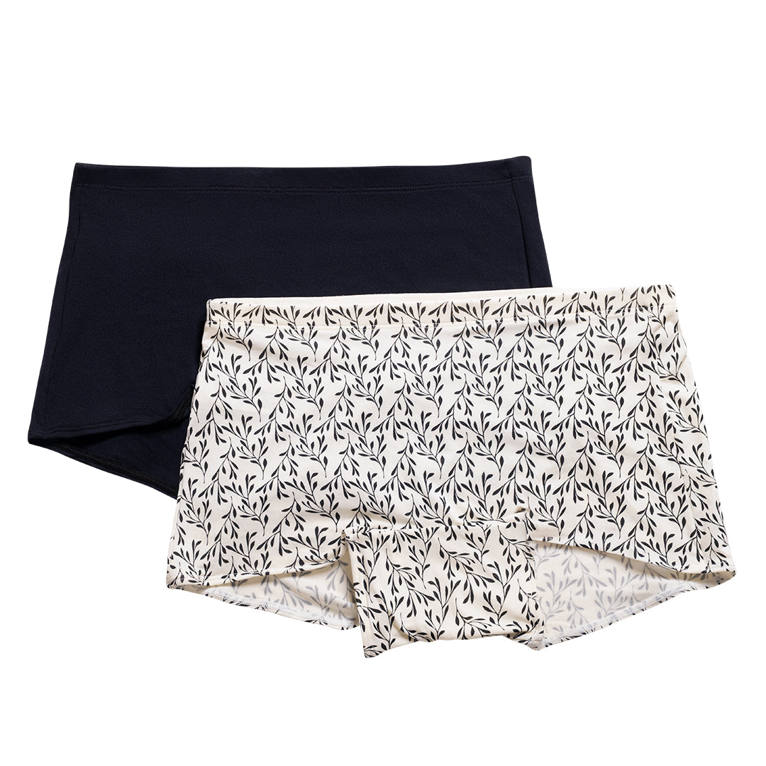 PAQUETE DE BÓXER X2 CON REFUERZO EN ALGODÓN NEGRO MARFIL HOJAS EST