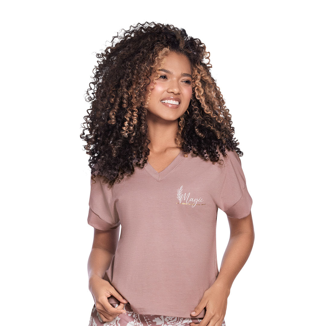 CAMISA DE PIJAMA SILUETA MANGA CORTA NUDE OPALO