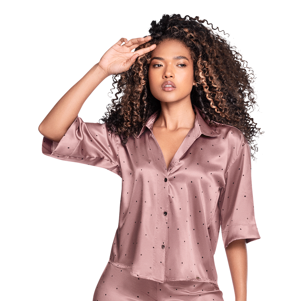 CAMISA DE PIJAMA EN SATÍN MANGA CORTA