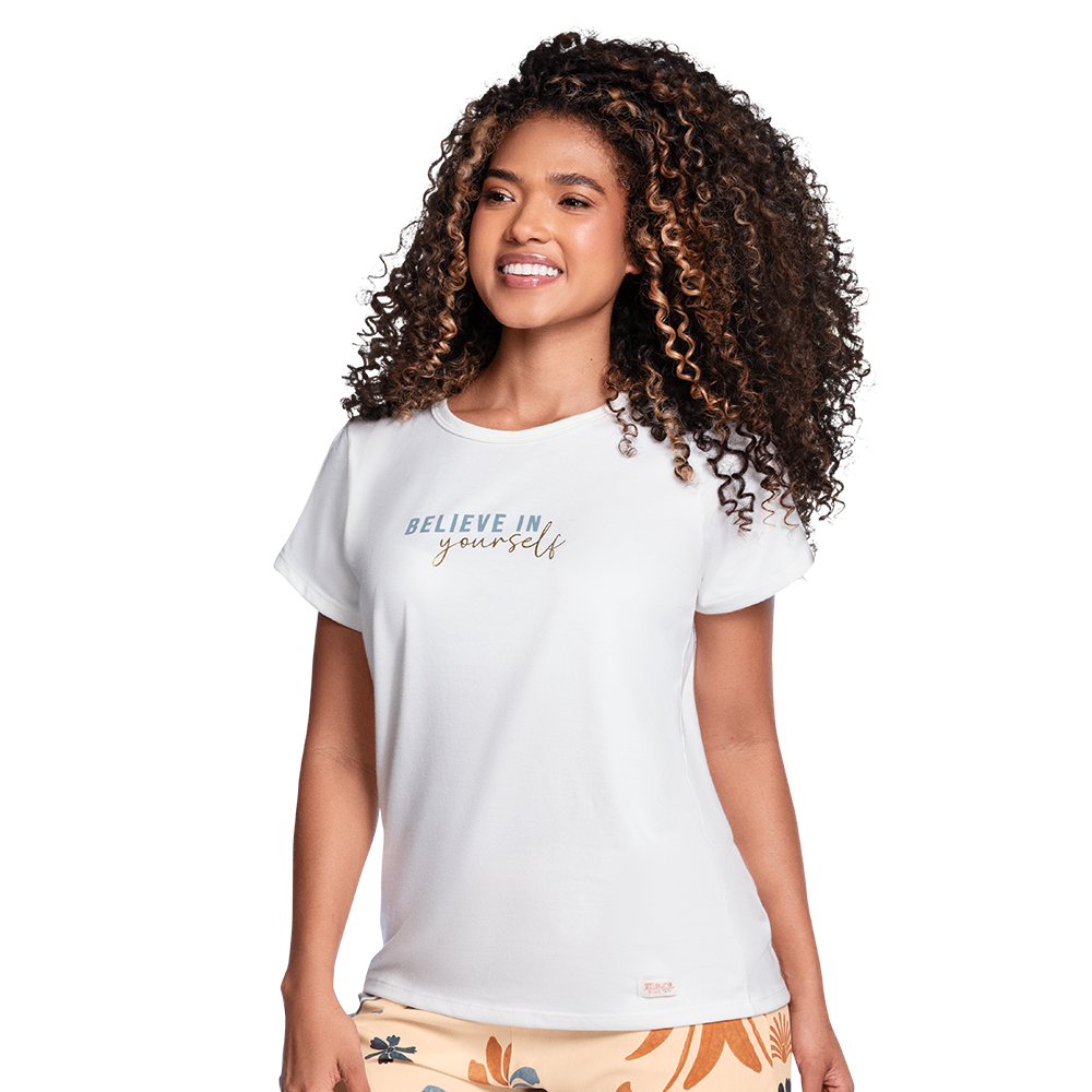 CAMISETA DE PIJAMA EN ALGODÓN MANGA CORTA VAINILLA