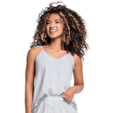 CAMISETA DE PIJAMA CON BOLANTES EN CARGADERAS AZUL RAYAS