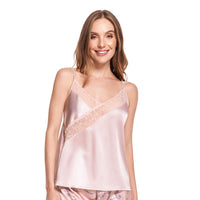 CAMISETA DE PIJAMA CON DETALLE EN ENCAJE ROSA CRISTAL