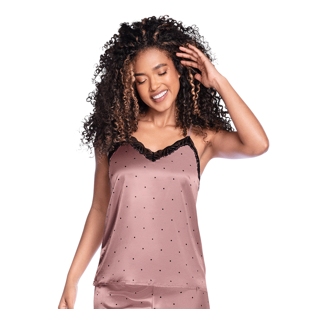 BLUSA DE TIRAS EN SATÍN CON ENCAJE