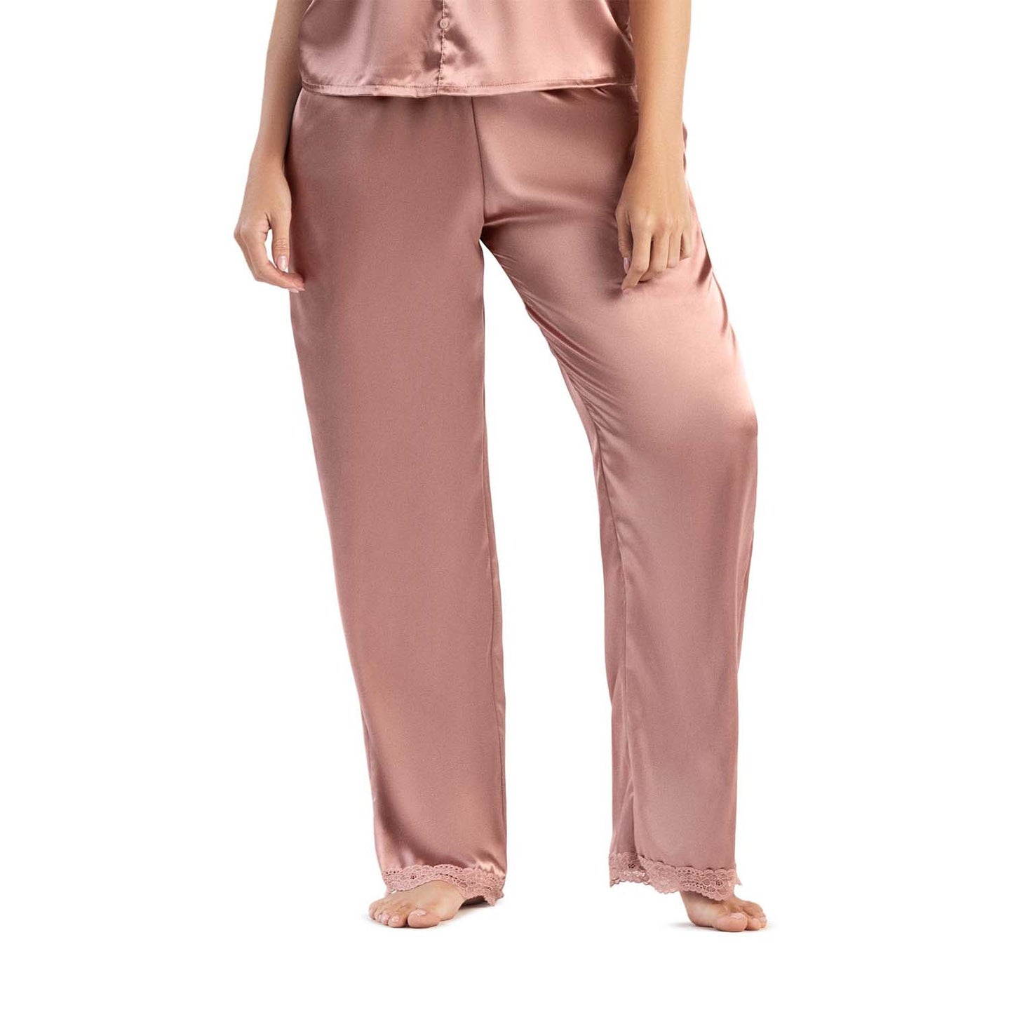 PANTALÓN DE PIJAMA CON ENCAJE EN BOTA ROSA LUJO