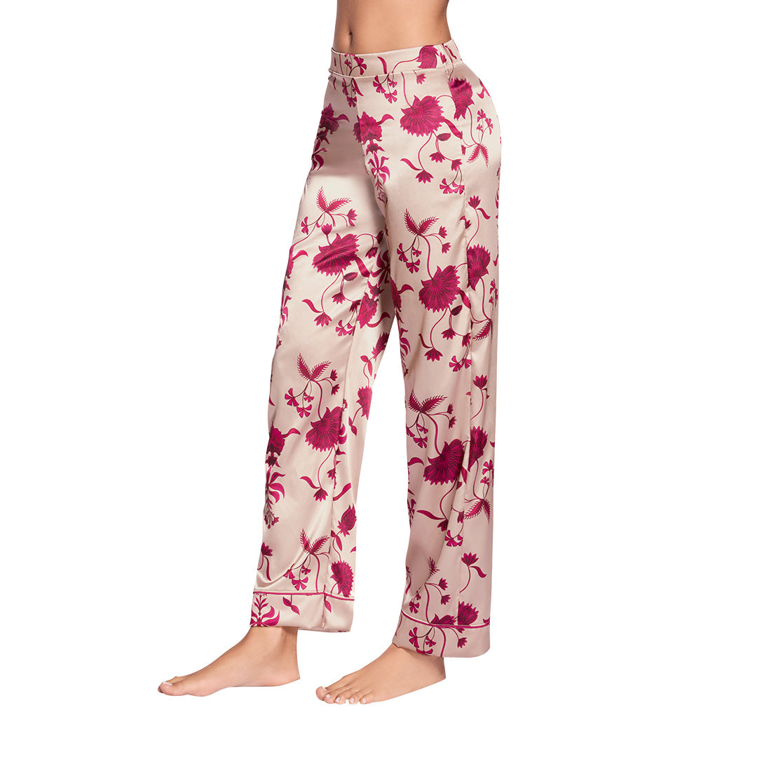 PANTALÓN DE PIJAMA ELABORADO EN SATÍN LATTE ESTAMPADO FLORAL