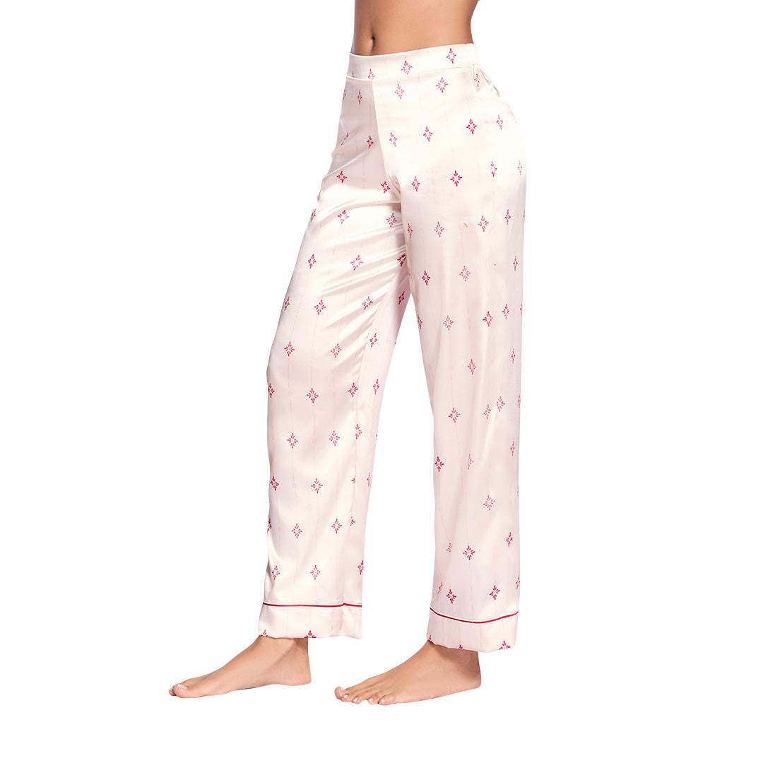 PANTALÓN DE PIJAMA ELABORADO EN SATÍN VAINILLA GEOMETRICO