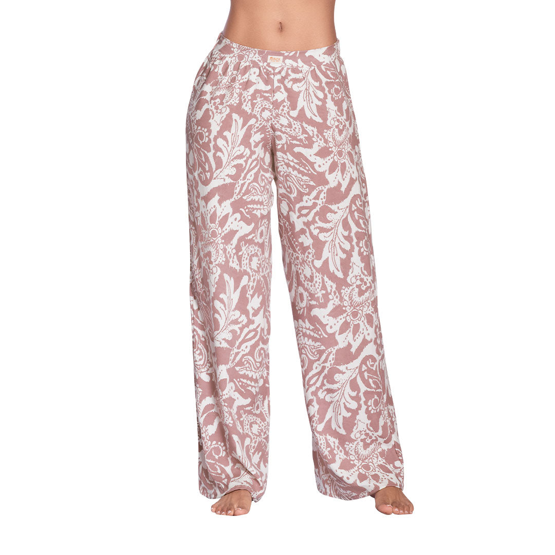 PANTALÓN ELABORADO EN CHALIS CON BOTA AMPLIA PRINT NUDE