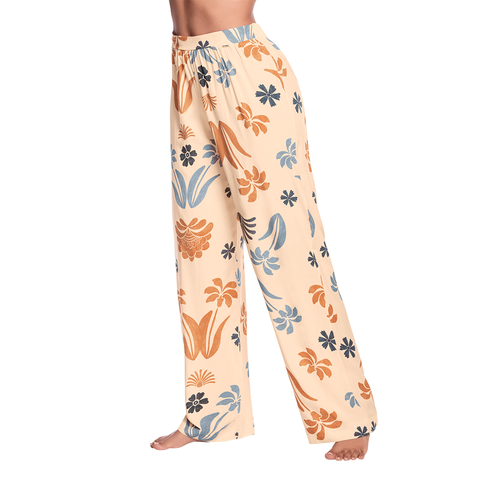PANTALÓN DE PIJAMA EN VISCOSA CREMA ACUARELA