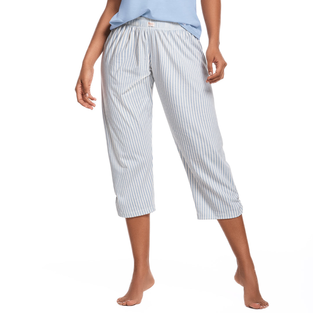 PANTALÓN DE PIJAMA TIPO CAPRI AZUL RAYAS