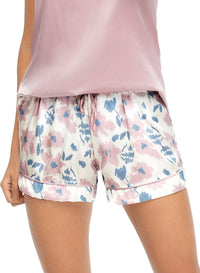 SHORT DE PIJAMA EN SATÍN CON JARETA DECORATIVA ROSA FLORAL