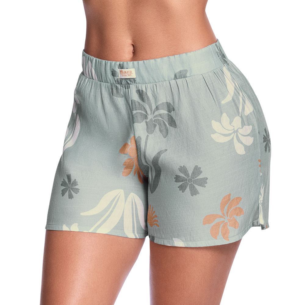 SHORT DE PIJAMA EFECTO LINO AZUL ACUARELA