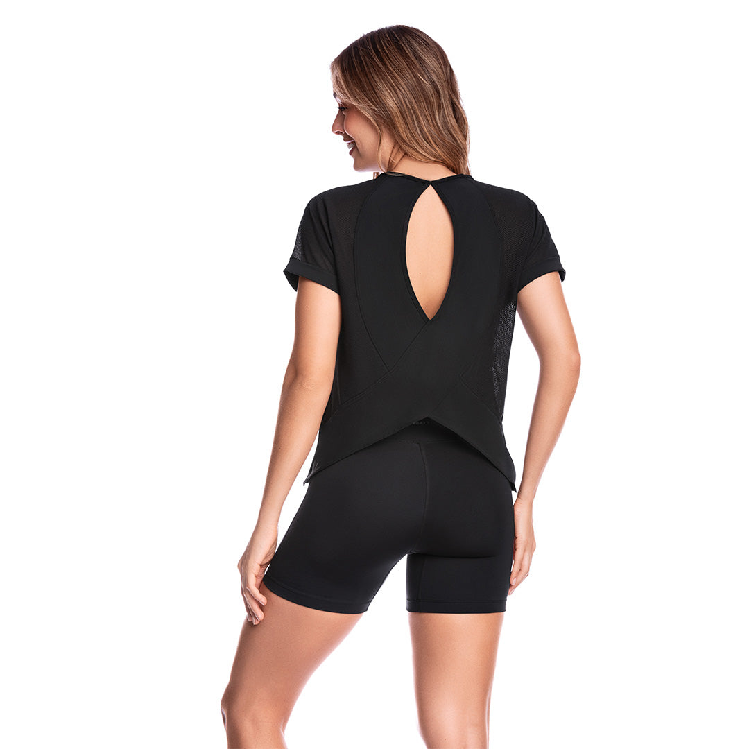 CAMISETA DEPORTIVA MANGA CORTA CON ESPALDA CRUZADA
