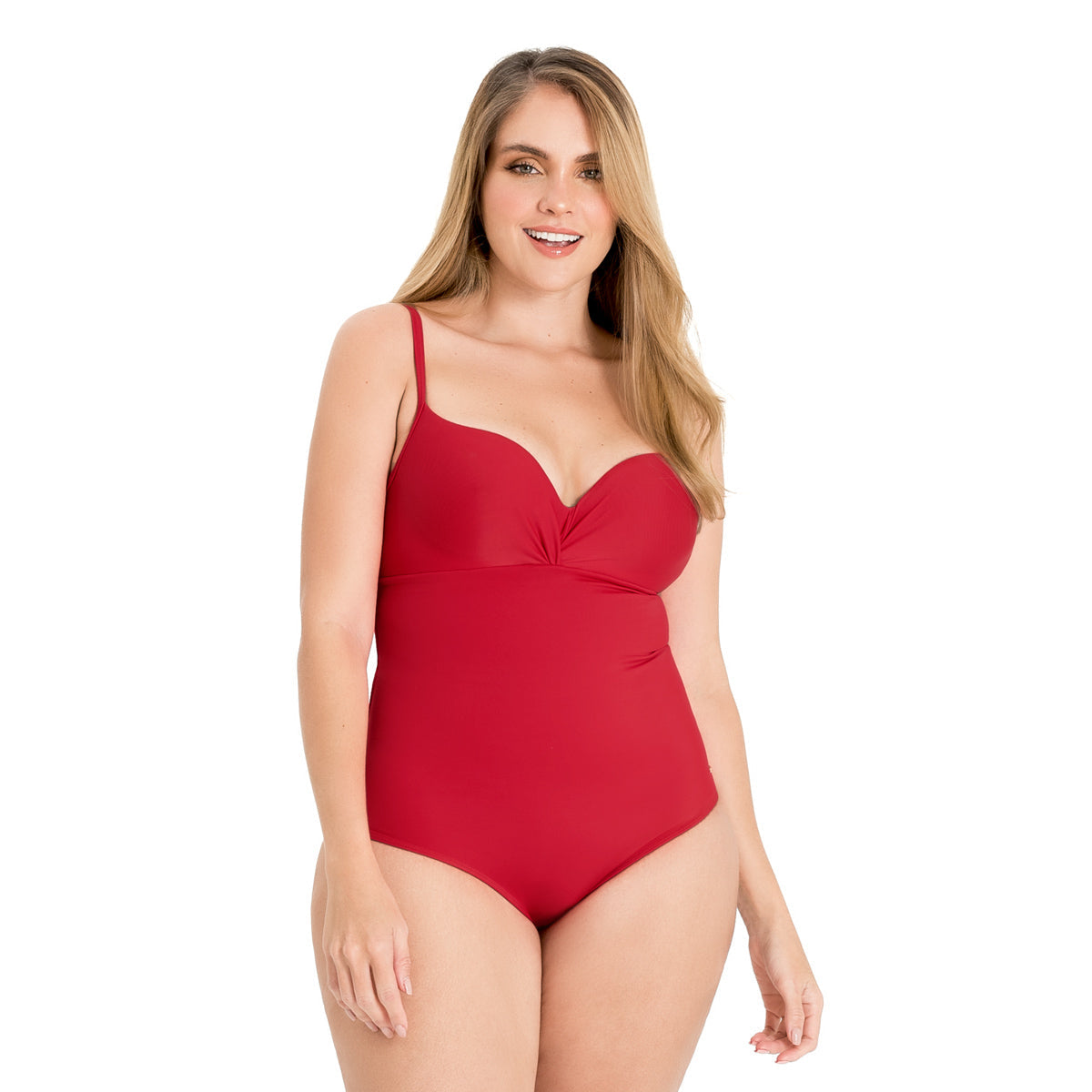 VESTIDO DE BAÑO ENTERO CON COPAS PREHORMADAS ROJO VIBRANTE