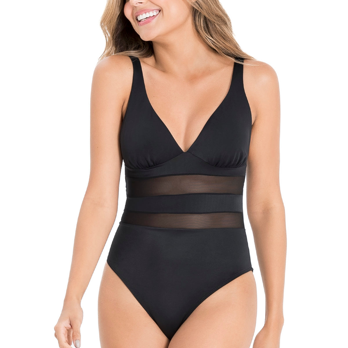 VESTIDO DE BAÑO ENTERO CON TRANSPARENCIA EN EL ABDOMEN NEGRO