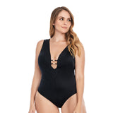 VESTIDO DE BAÑO ENTERO CON HERRAJES EN DELANTERO NEGRO