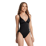 VESTIDO DE BAÑO ENTERO CON SILUETA TRIANGULAR NEGRO