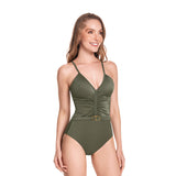 VESTIDO DE BAÑO ENTERO CON DRAPEADO EN DELANTERO VERDE MANGLAR