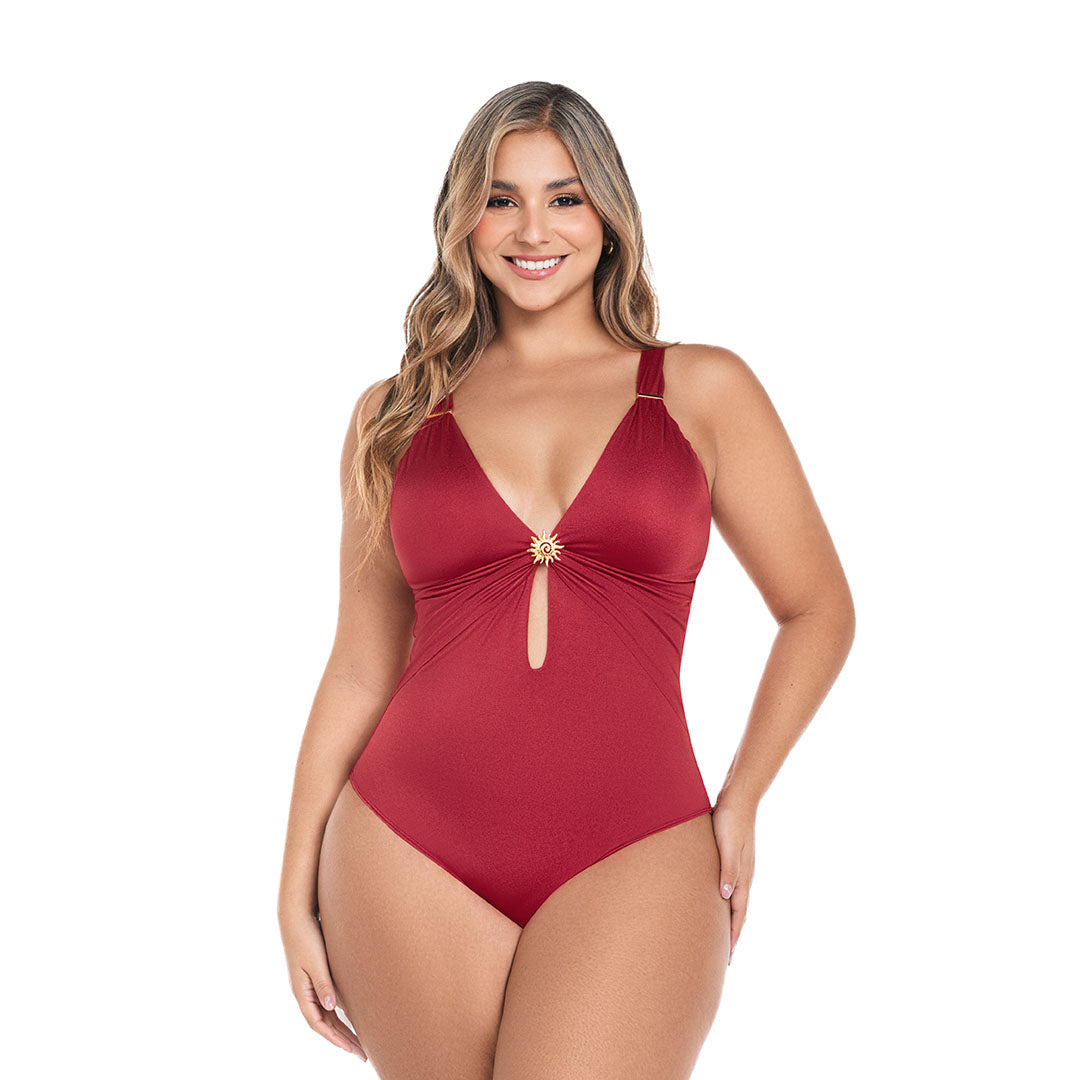 VESTIDO DE BAÑO ENTERO CON POWERNET INTERNO VINO IMPERIAL