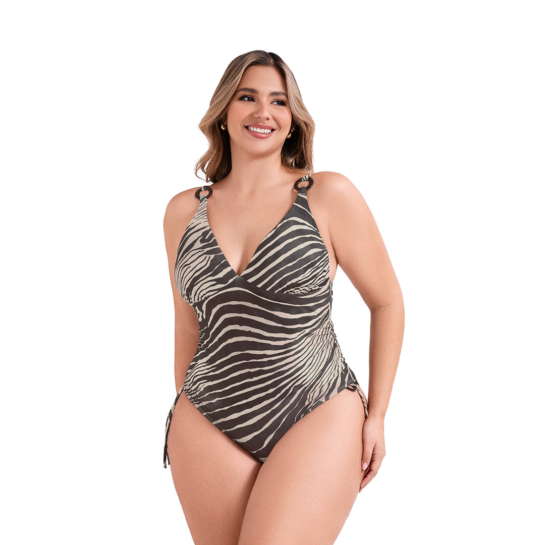 VESTIDO DE BAÑO ENTERO ESCOTE EN V CON ARGOLLAS PARA MUJER