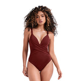VESTIDO DE BAÑO ENTERO CON ESCOTE EN V PARA MUJER COGNAC TERRA