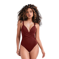 VESTIDO DE BAÑO ENTERO CON ESCOTE EN V PARA MUJER COGNAC TERRA