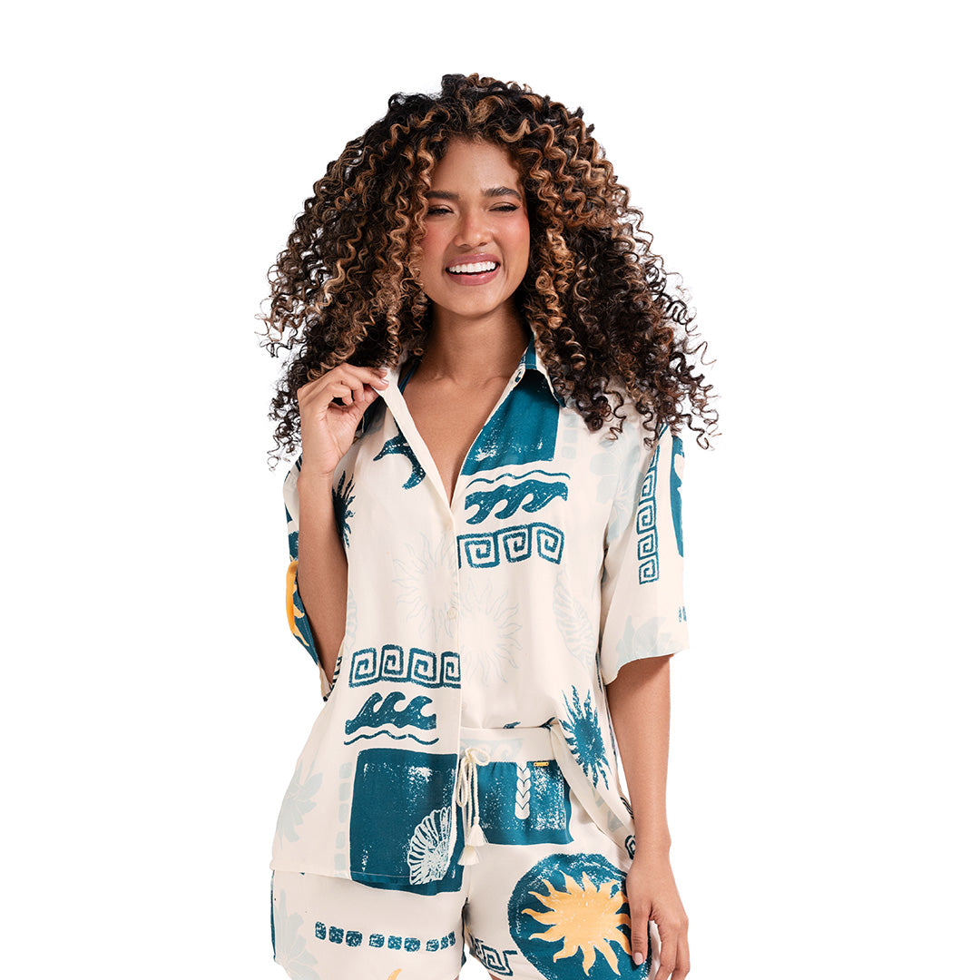 CAMISA SALIDA DE BAÑO ESTAMPADA PARA MUJER