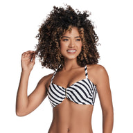TOP DE VESTIDO DE BAÑO CON HERRAJE EN EL CENTRO RAYAS NEGRO