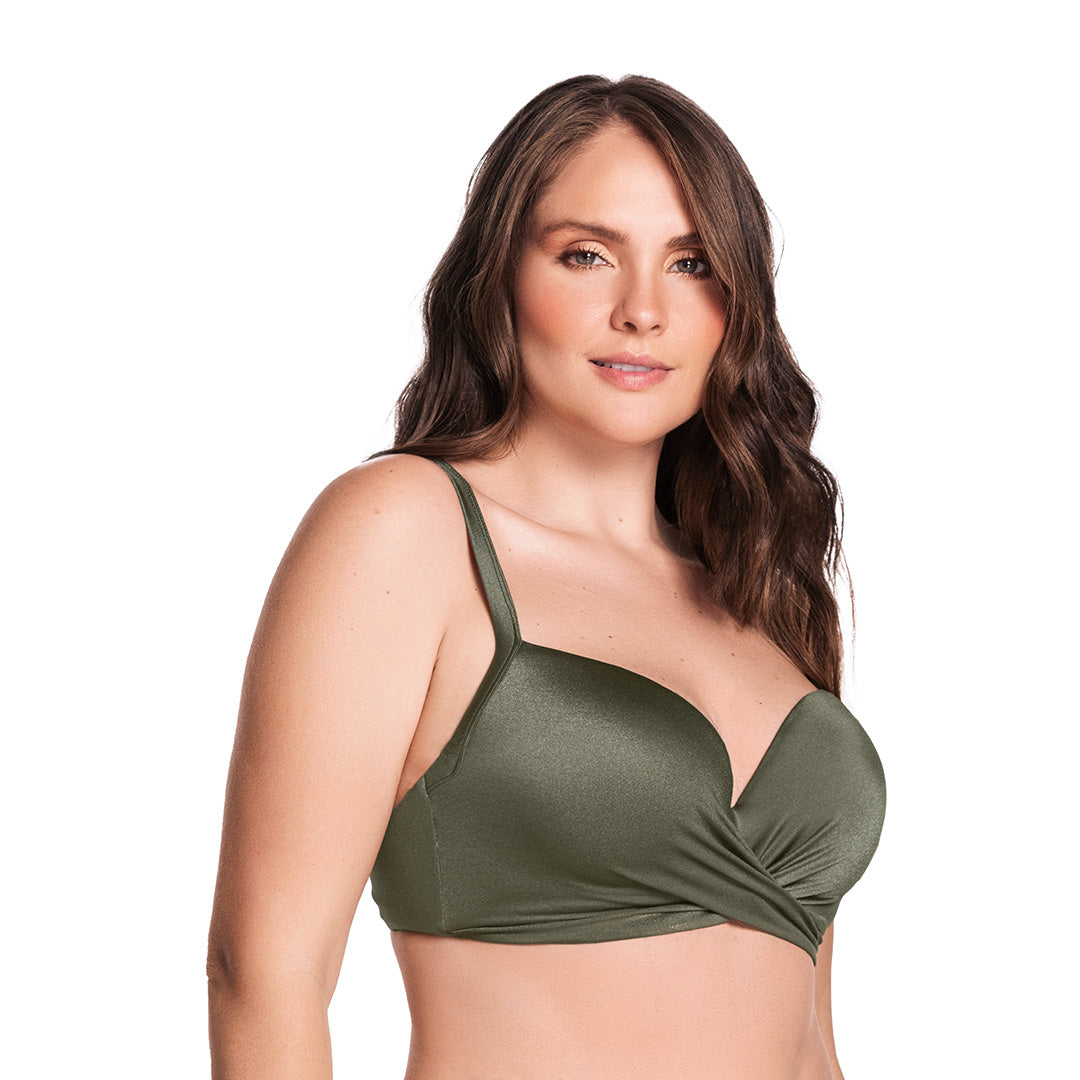 TOP DE VESTIDO DE BAÑO CON COPAS SIN REALCE VERDE MANGLAR