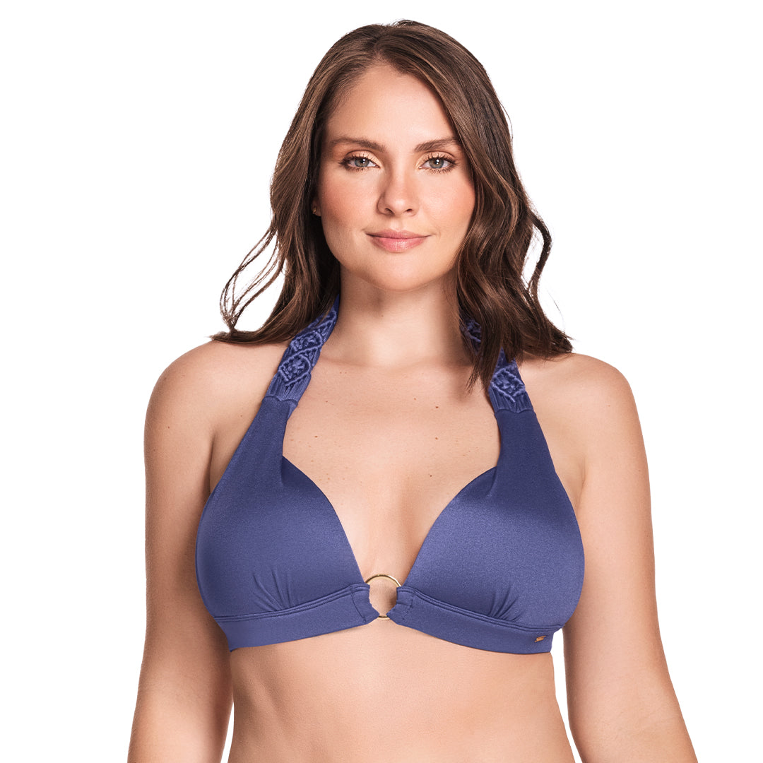 TOP DE VESTIDO DE BAÑO CON DETALLES EN MACRAMÉ AZUL LAVANDA