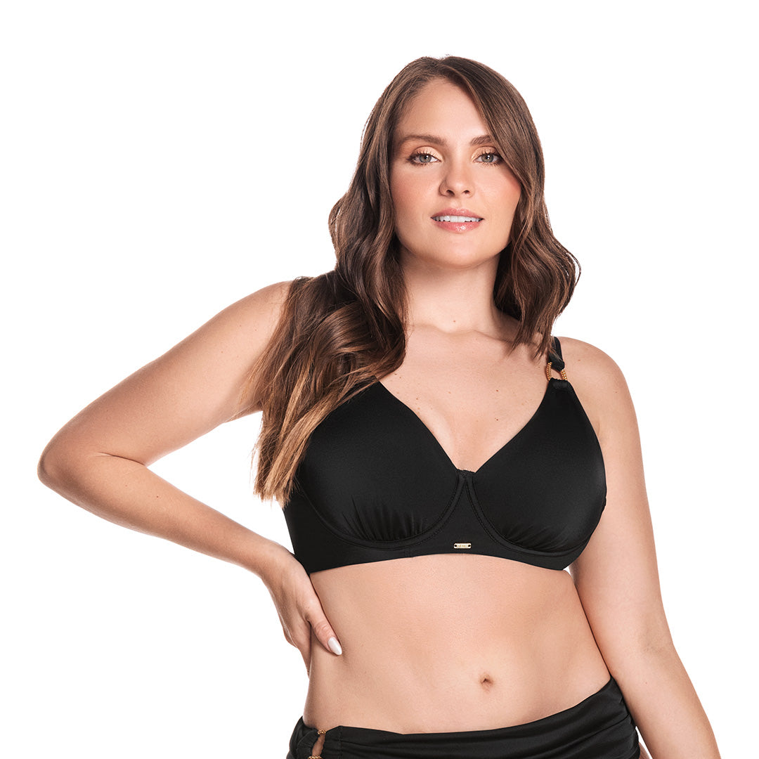 TOP DE VESTIDO DE BAÑO CON BRACHE DE 3 NIVELES NEGRO