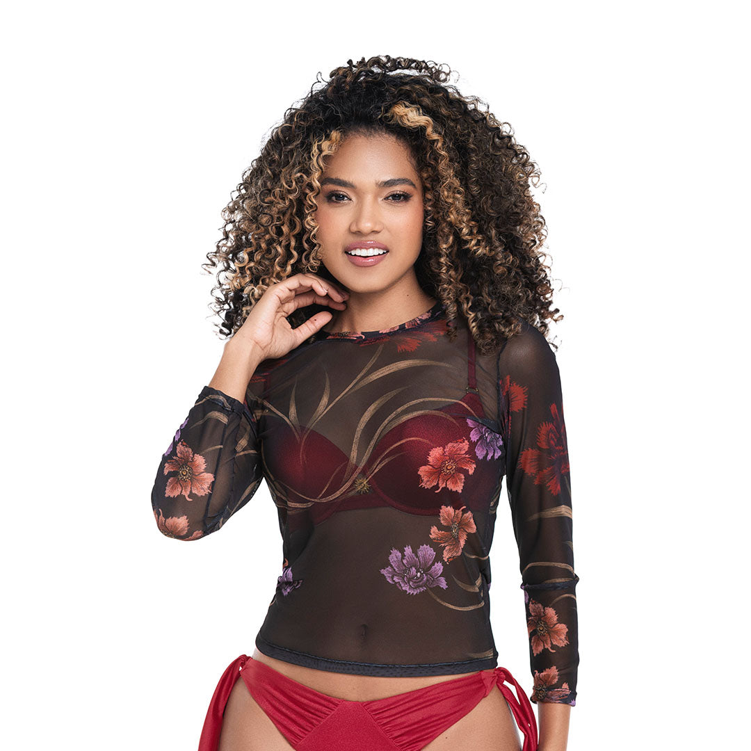 CAMIBUSO SALIDA DE BAÑO CON TRANSPARENCIA EBANO FLORAL