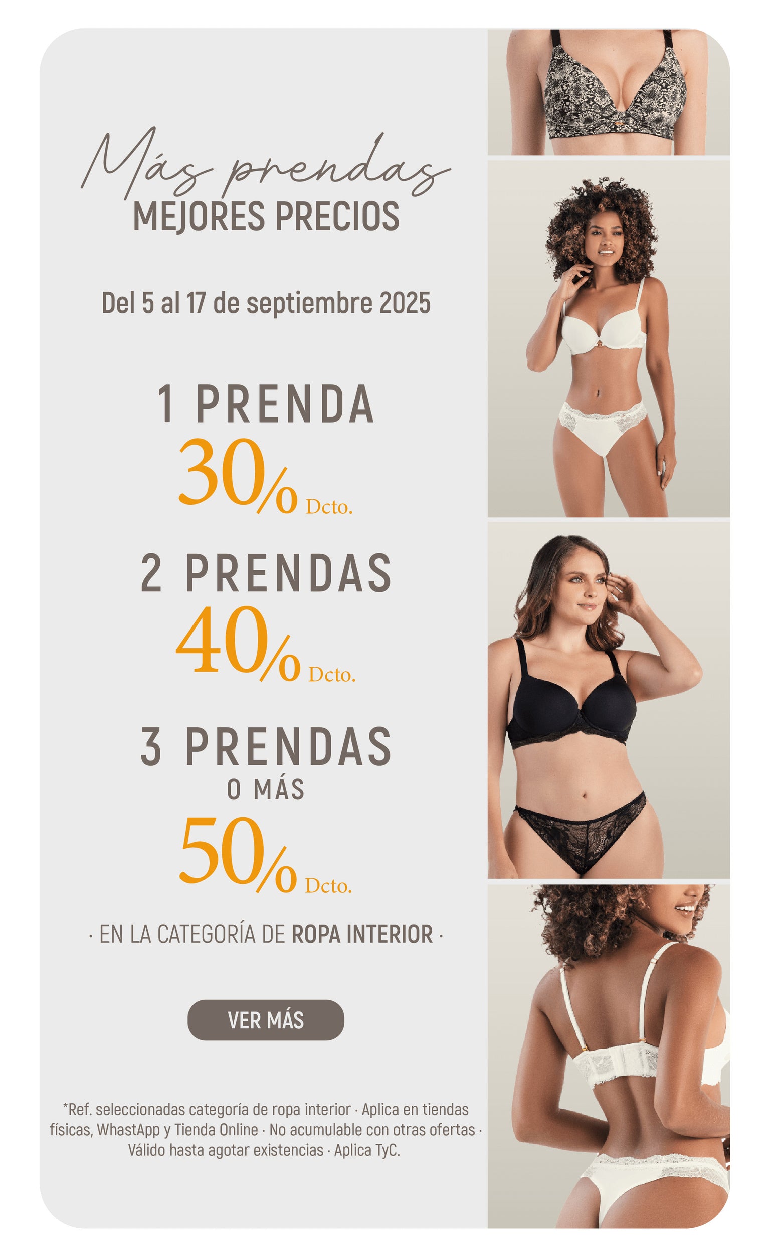 3 PRENDAS O MÁS CON 50% DE DESCUENTO
